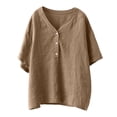thumbnail image 5 of Summer Loose Fitting Short Sleeve V-Neck Women T Shirt Casual SolidKhakiL, 5 of 5