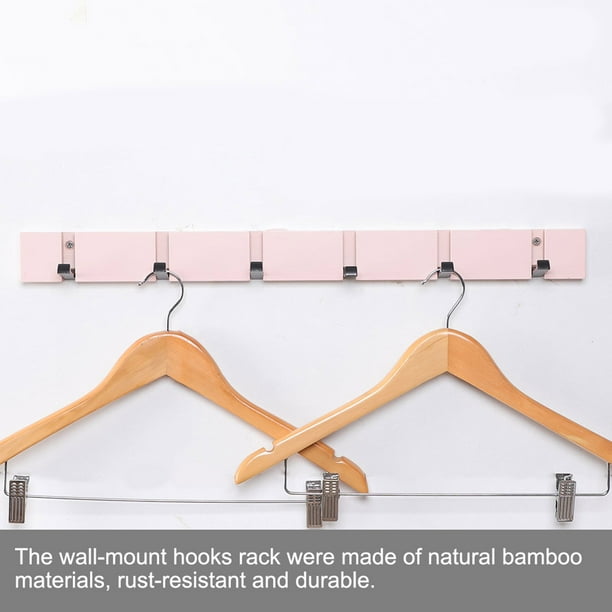 Wall Mounted Hook 6 Hooks Foldable Rack Bamboo Coat Handbags Hanger