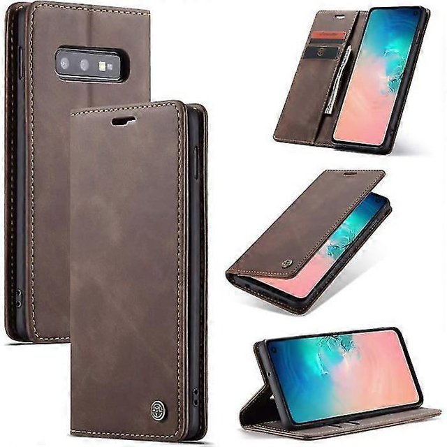 Samsung Galaxy S10e Case with Magnetic Leather Flip Folding Carter Stand Shockproof CoffeeY