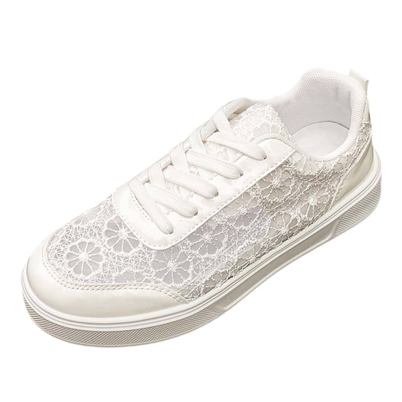 HEWUQI Flower Lace Shoes for Women Breathable Orthopedic Lightweight Non Slip Athletic Walking Shoes Lace up Arch Support Comfortable Sneakers White Size 5.5