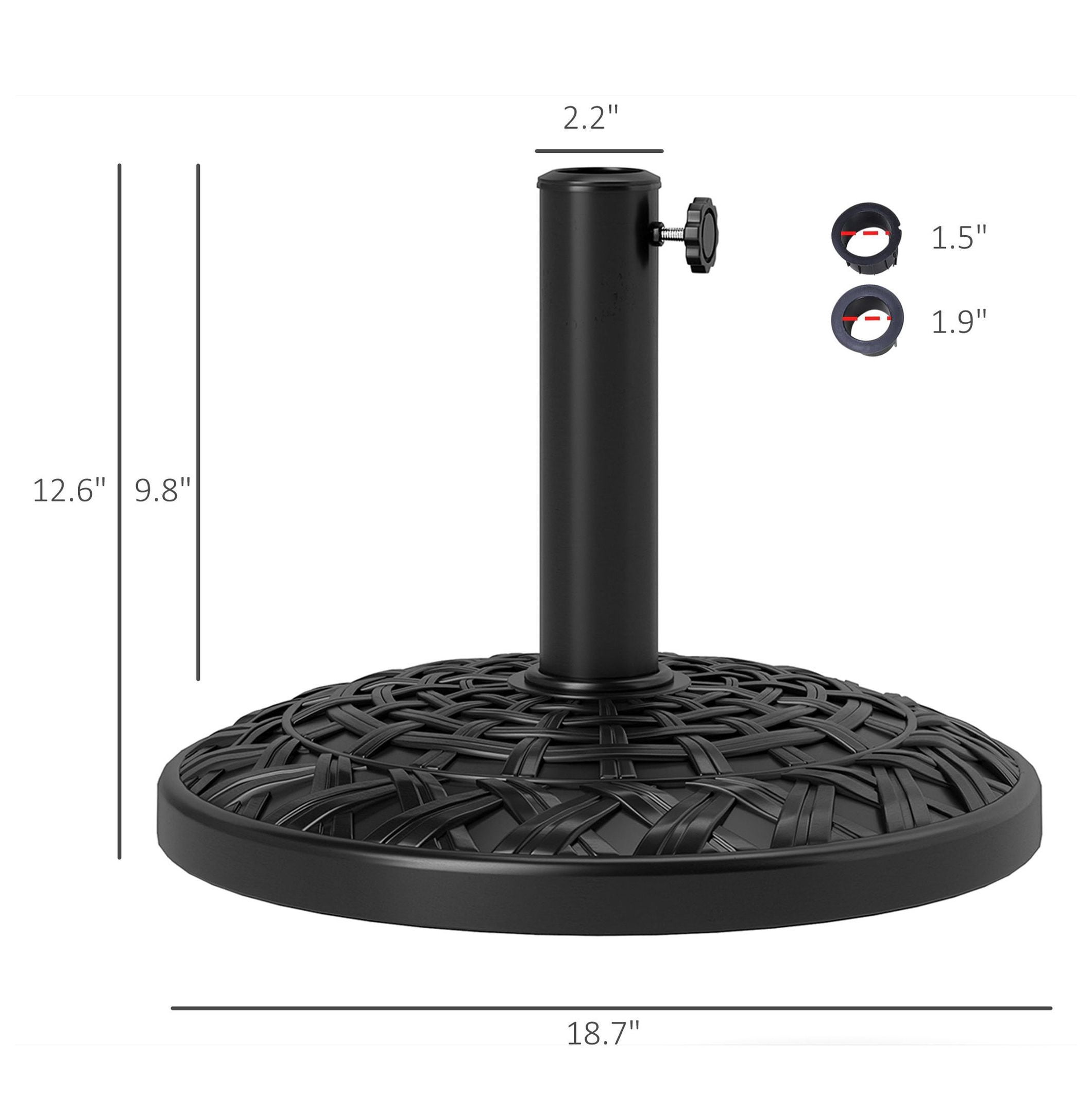Patio Umbrella Base 26 lbs - Heavy Duty Outdoor Umbrella Stand - 1.5"/1.9" Pole - Round Concrete Holder for Deck, Lawn, Pool - Black