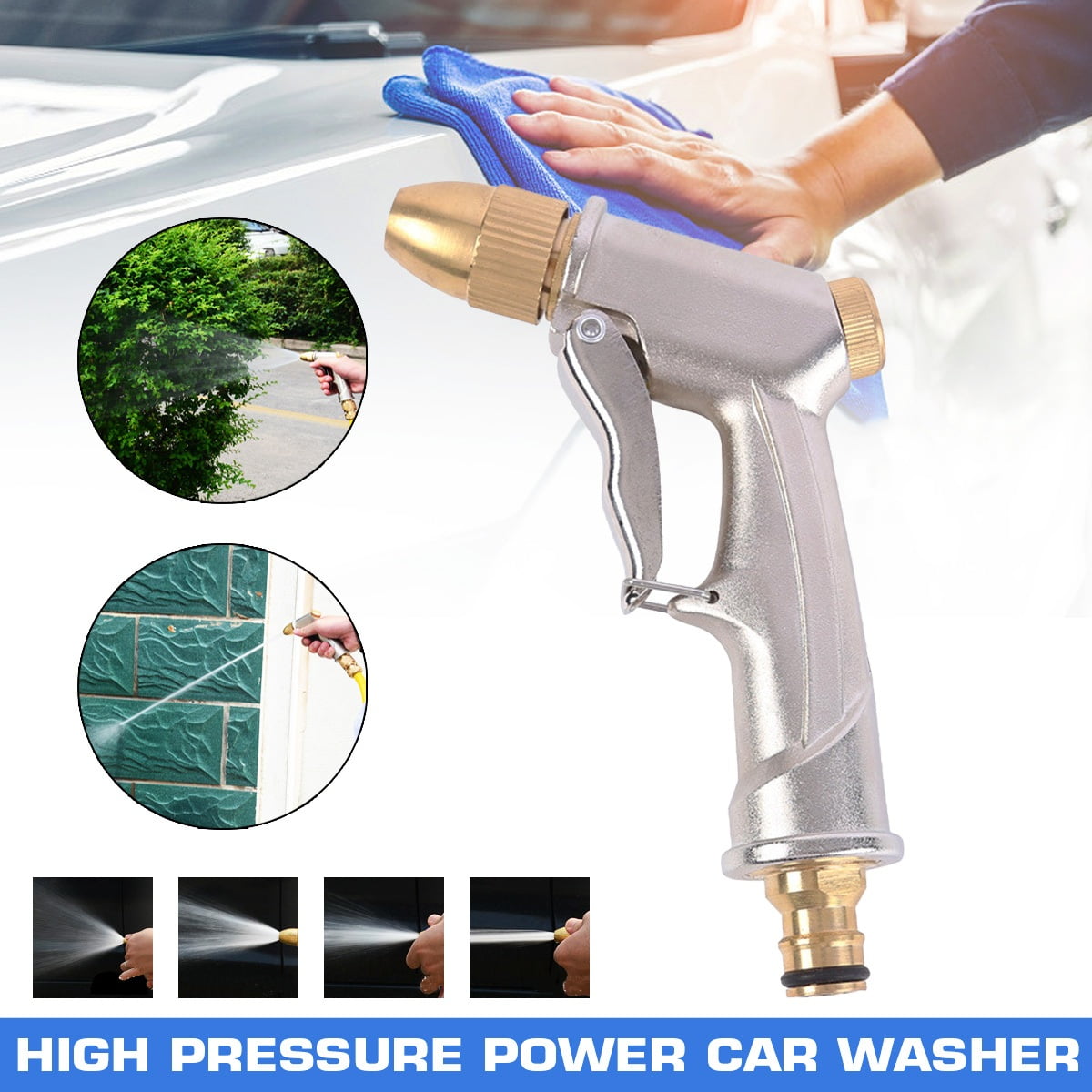 Garden Hose Nozzle, Alloy Spray Gun with Full Brass Nozzle, 4 Watering