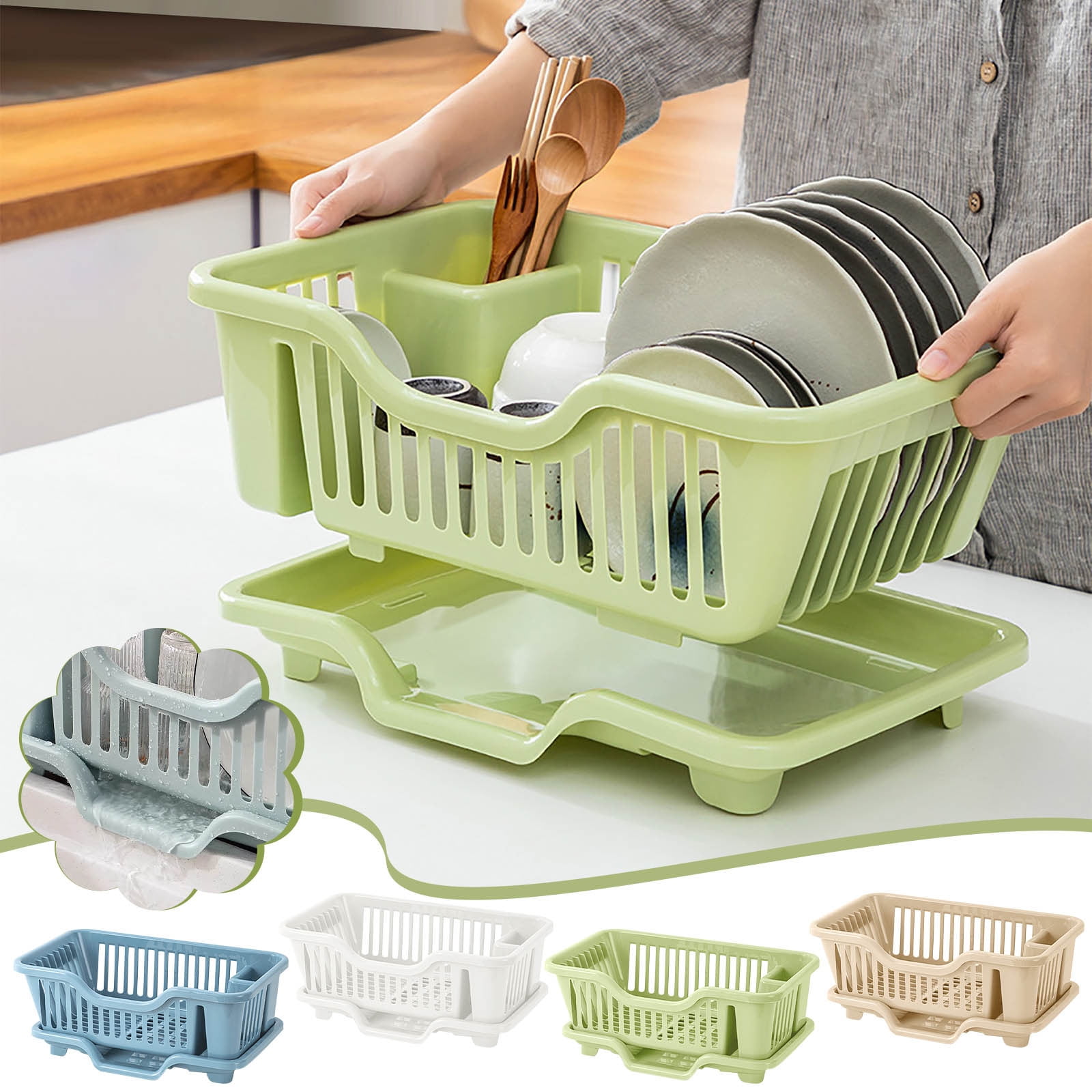 Ruimatai Kitchen Dish Drying Rack, Space Saving Dish Rack, Dish Racks for Kitchen Counter, Kitchen Drying Rack with a Cutlery Holder, Chopstick Basket Bowl Rack Rack Sink Storage Rack