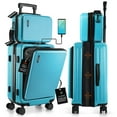 thumbnail image 2 of Virtu 20 inch Hardside Carry-On Expandable Luggage, Front Pocket Luggage Set Spinner Suitcase Set, Teal, 2 of 9