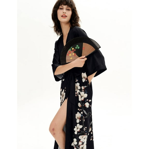 PRODESIGN Long Kimono Robe Satin Sleepwear Gradient Watercolor Silky Kimono Nightgown Bathrobe Kimono Blouse Cardigan