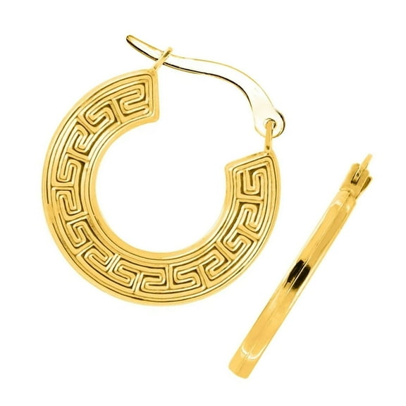 JewelStop 10k Yellow Gold Greek Key Round Hoop Earrings - 18mm