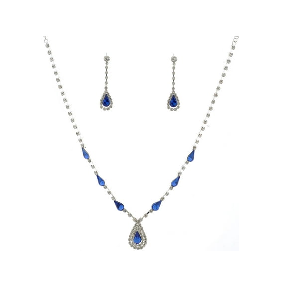 Fashion Jewelry Set Rose Silver Plating Sapphire Rhinestone Necklace Earrings Set