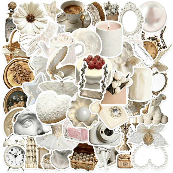 BESTSKY White Aesthetic Stickers,Cute Aesthetic Art Stickers,50Pcs Waterproof Vinyl Stickers for Laptop,Water Bottles,Computer,Scrapbook 50 Stickers Aesthetic(Colourful-F3)