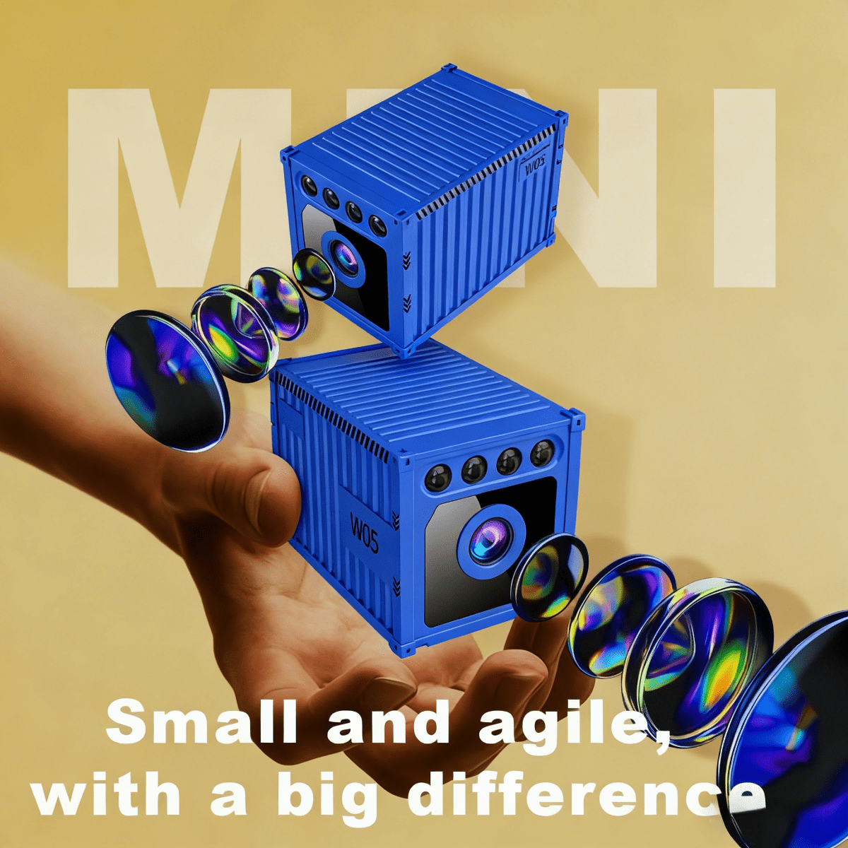 Smart WiFi Wireless Indoor Camera, Mini Container Security Cam with AI Motion Detection, Night Vision, Cloud Storage, Rechargeable Battery, Baby & Pet Monitor