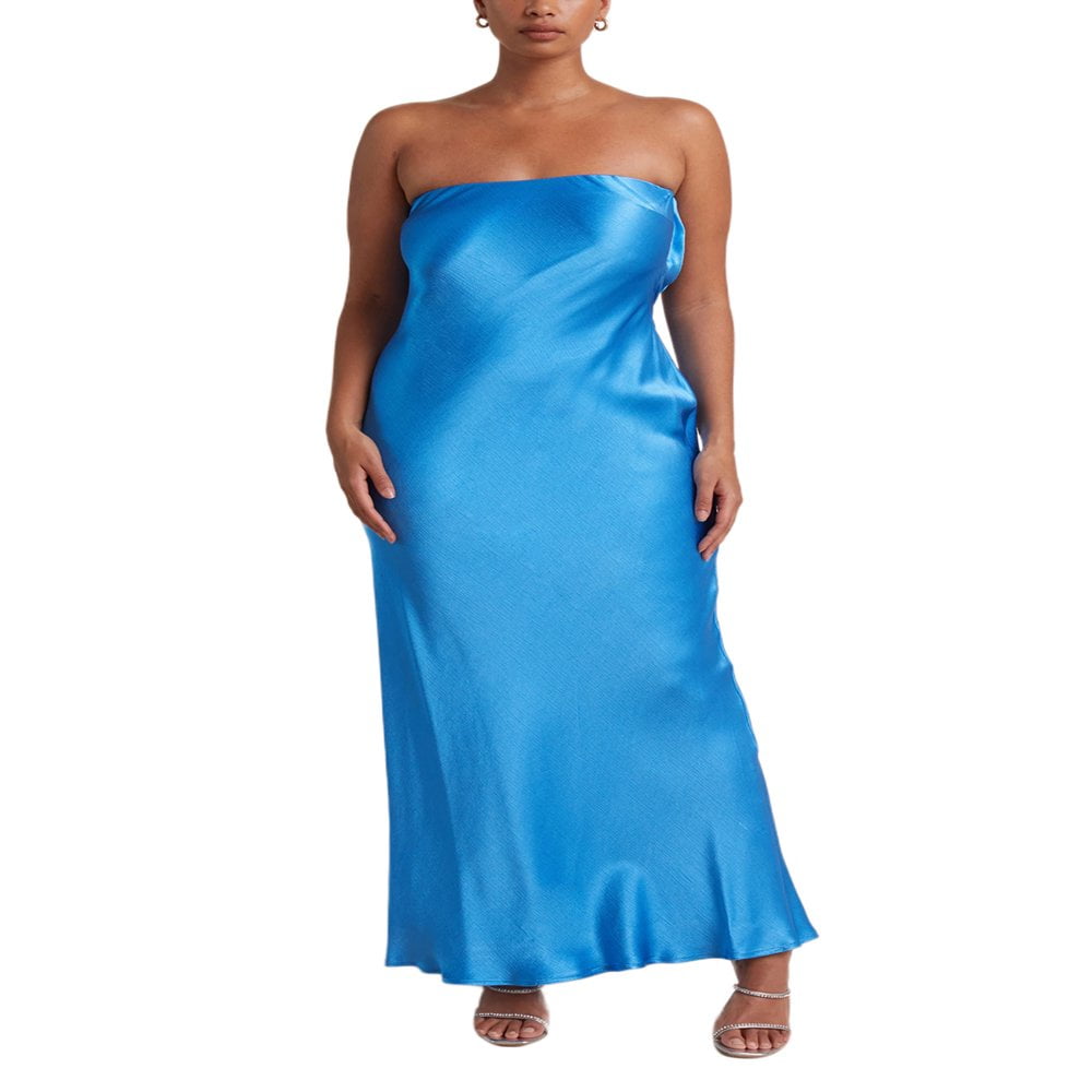 Womens Tube Satin Robe Moulante Sans Manches Coupe Maxi Robe Bustier Maxi Dos Nu Elegante Robe Formelle Bleu Clair L Walmart
