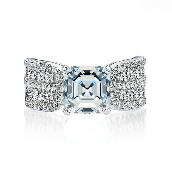 2.5 Carat Moissanite Rings for Women D Color VVS1 925 Sterling Silver Asscher Cut Moissanite Wedding Bands Lab Created Diamond Promise Rings Simulated Diamond Engagement Rings