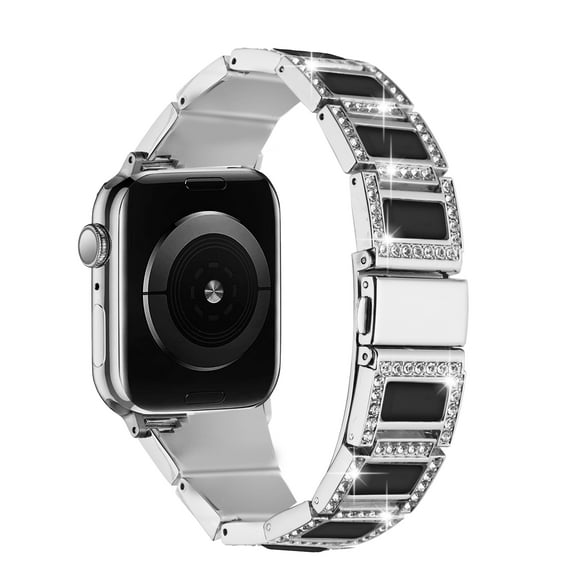 Xpm Compatible with Apple Watch Size 42/44/45/ 49mm Ultra Jewelry Diamond Bling Zinc Alloy Watch Replacement Band Strap Wristbands [ Silver   Black ]
