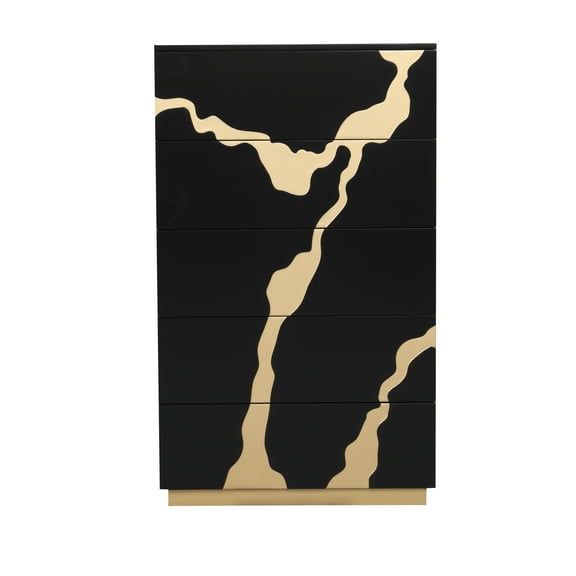 Furniture of America Deverell Adult Modern 5-Drawer Vertical Dresser with Gold Accents, Black