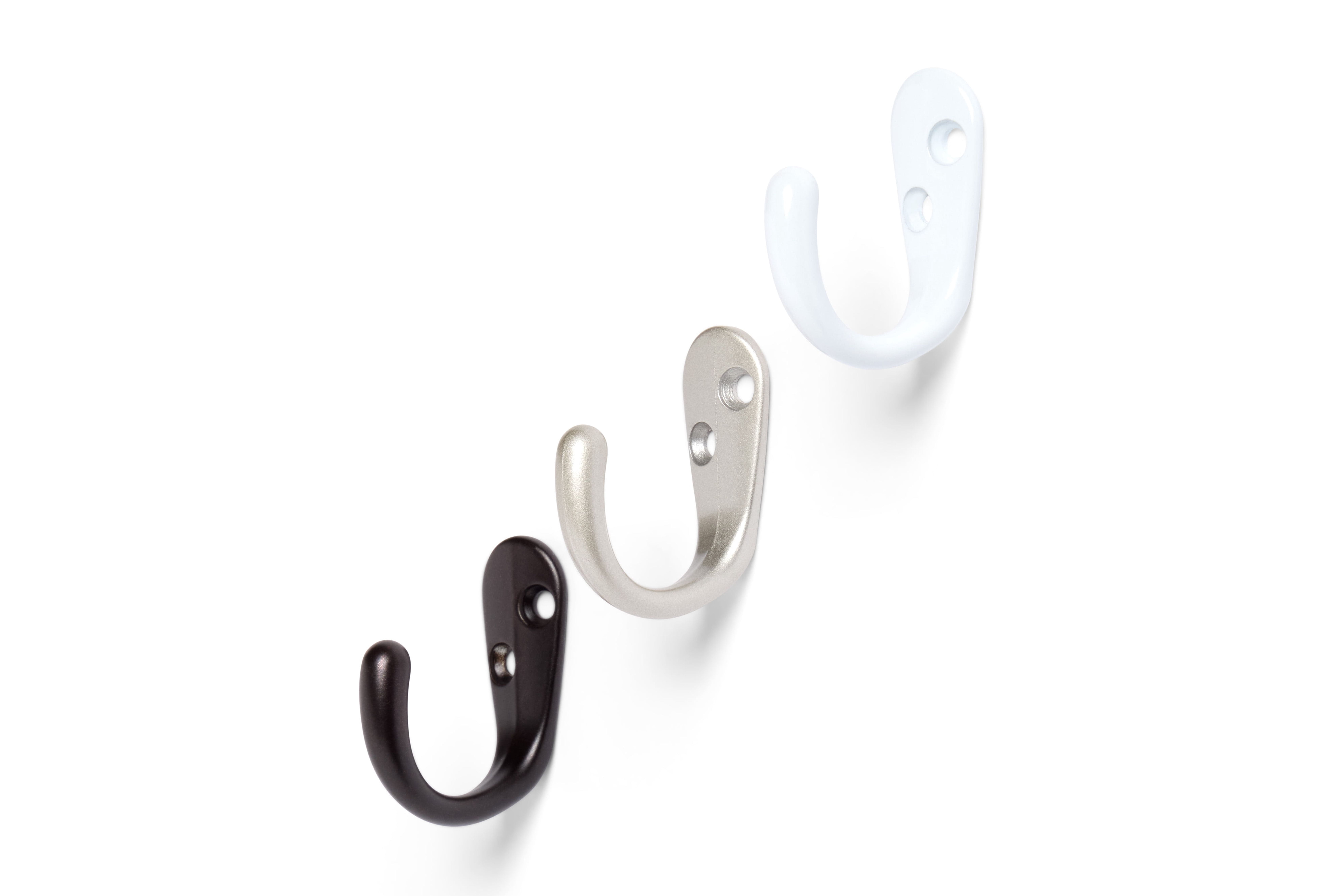 Mainstays, White Metal Hooks, Clutter-Free Hooks for Hanging Towels and Coats, 10 lbs Capacity, 2 Pack