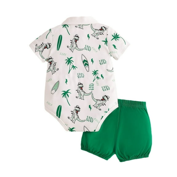 EnJoCho Baby Boy Clothes 12 Kids Boy Outfits Clothes Short Sleeve Cartoon Prints Shorts Suit Summer Beach Fashion Party Outfits Green 0-3 Months