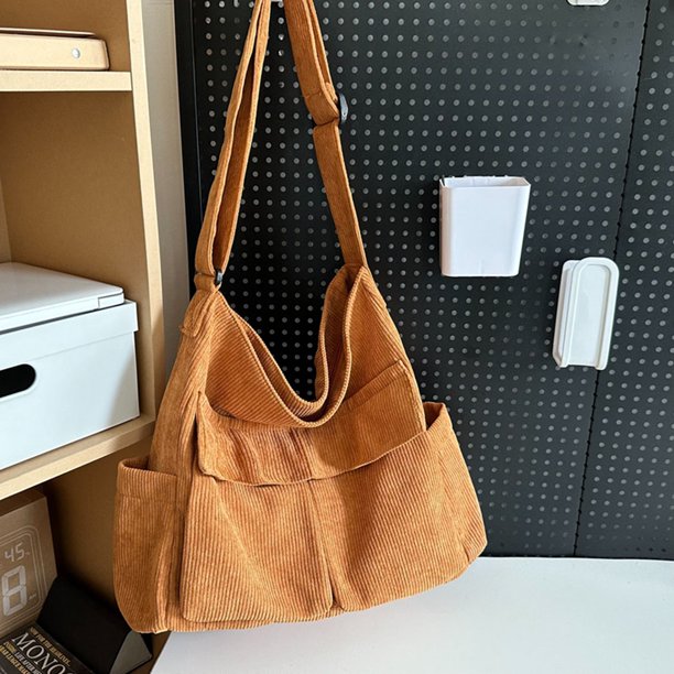 Bolso de hombro tipo bandolera para mujer, bolso escolar versátil informal de pana con cremallera para estudiante