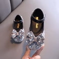 thumbnail image 2 of hoksml Girls Glitter Rhinestone Pearl Bow Mary Jane Flats, Adjustable Strap Sparkly Princess Dress Shoes for Wedding and Party Wear, 2 of 6