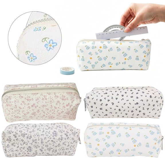 CozeLy Large Capacity Canvas Pencil Case Cute Bowknot Multi Compartment Pencil Pouch Portable Stationery Storage Bag for Daily Organizing