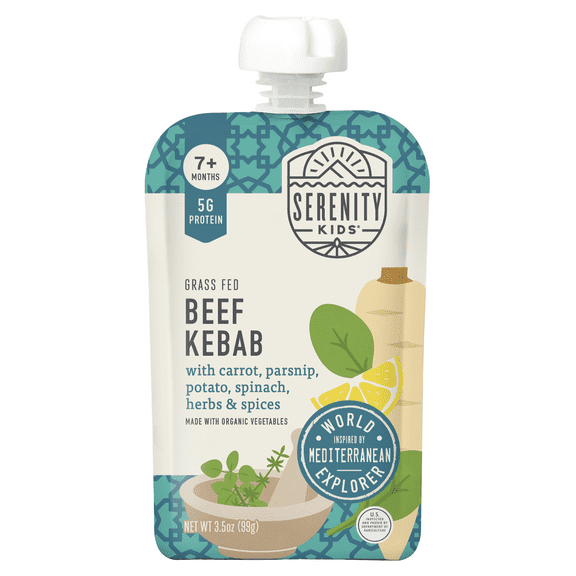 Serenity Kids Grass Fed Beef Kabab with Carrot, Parsnip, Potato, Spinach, Herbs & Spices, 7  Months, 3.5 oz (99 g)