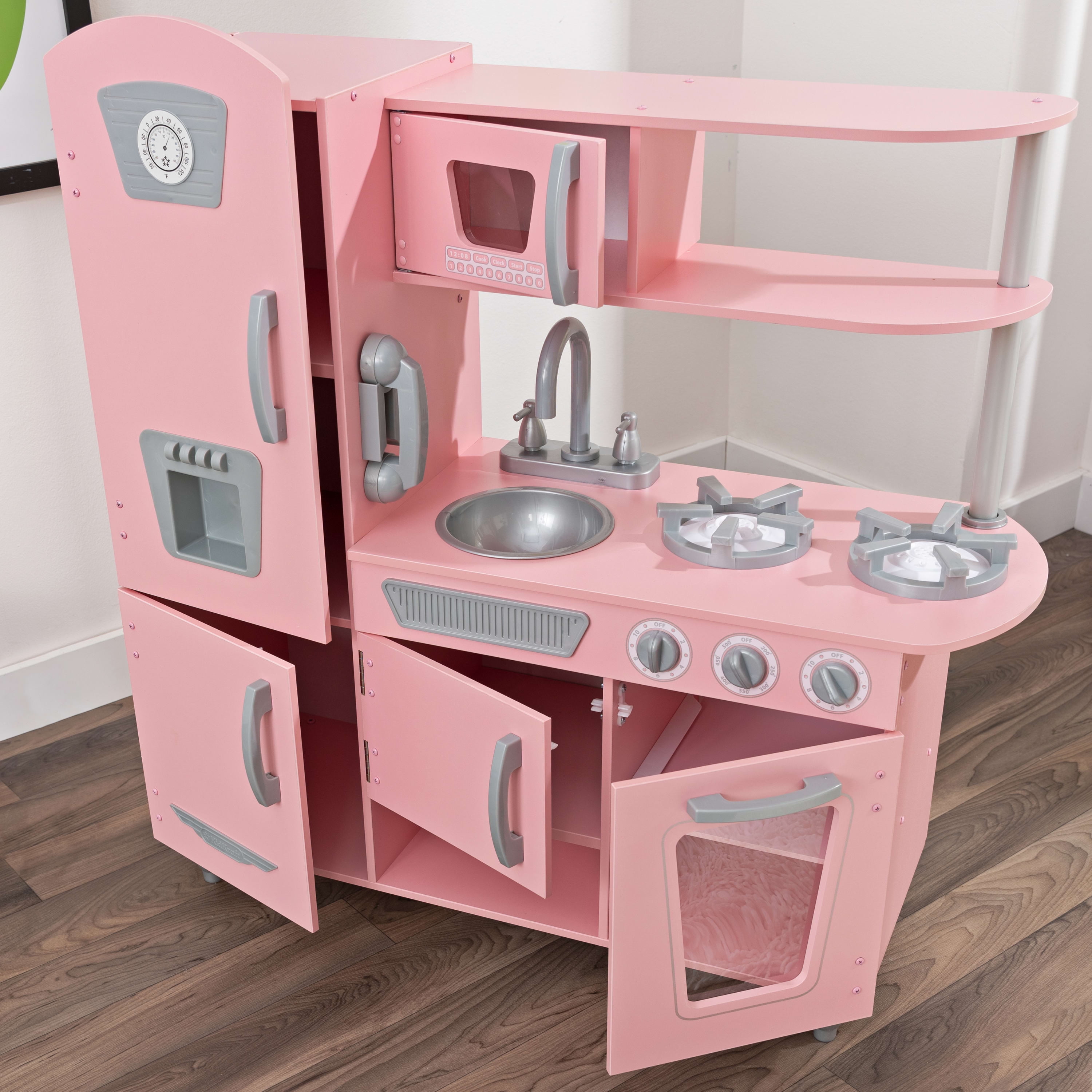 kidkraft pink wooden kitchen