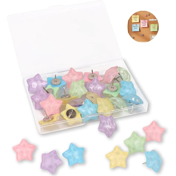 Thumb Tacks Cork Board Bulletin Board Push Pins 0.8x0.6In 25pcs Reusable Displays Photos Thumbtacks for Feature Wall,Map(Water Ripple Star)