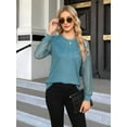 thumbnail image 2 of Women'S Waffle Knit Tops Dressy Business Casual Blouses Lace Long Sleeve Work Shirts Fall Clothes  Blue L, 2 of 8