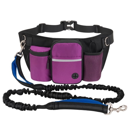 PUMIER Hands Free Waist Leash with Fanny Pack Adjustable Bungee Dual Dog Leash for Running Hiking Jogging Biking Multicolor