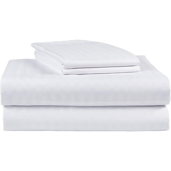 Ruthie's Textile Queen Size White 500 Thread Count 100% Cotton Sateen Dobby Stripe Sheet Set