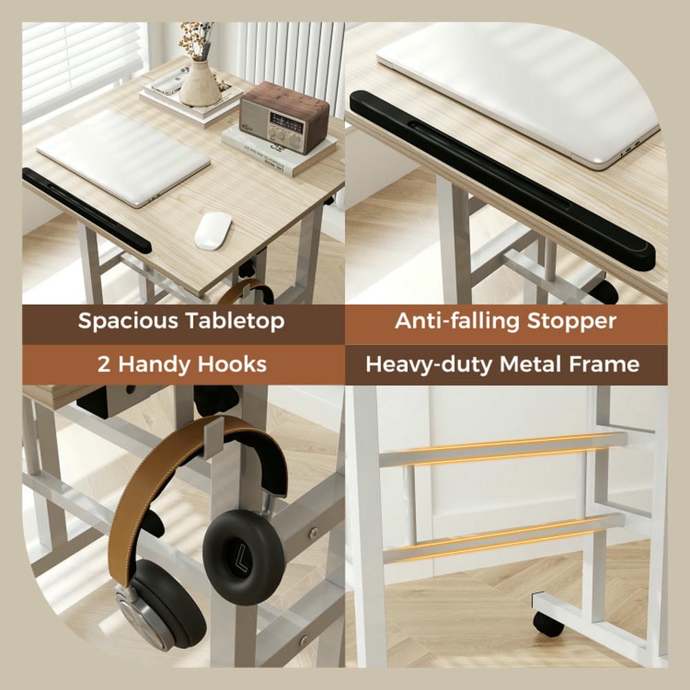 Spaco Height Adjustable Mobile Standing Desk with rolling wheels for office and home-Natural, Office Furniture, Portable Desk for Home and Office