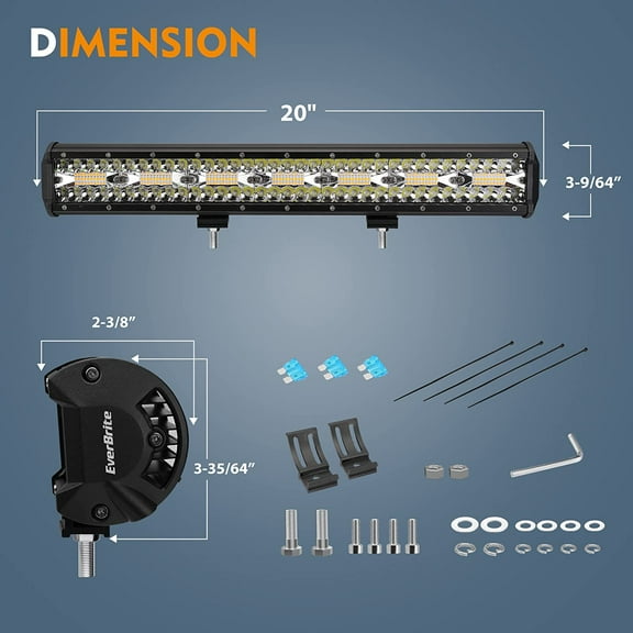 20Inch 420W Spot Flood ComboLight Bar, Triple Row Car Led Lights, Off-Road Wiring Harness and Remote, IP67 Waterproof, 6 Modes, White & Amber LED for Truck, ATV, UTV, SUV