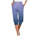 thumbnail image 2 of CLOISE Capris Pants for Women with Pockets Stretch Yoga Pants Elastic High Waisted Golf Pants Petite Summer Casual Fashion Gradient Color Loose Lightweight Cropped Sweatpants Blue L, 2 of 6