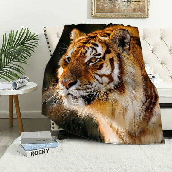 Nawypu Golden Tiger Blanket Animal Print Soft Fuzzy Plush Throw for Couch Sofa Bed