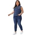 thumbnail image 3 of DARING DIVA Women's Plus Size Embroidered Pearl Frayed Denim Vest 4X Blue, 3 of 6