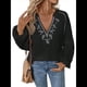 thumbnail image 2 of Blusa de Bordada con Cuello en V y Larga Estilo Bohemio para Mujer Negro L, 2 of 10