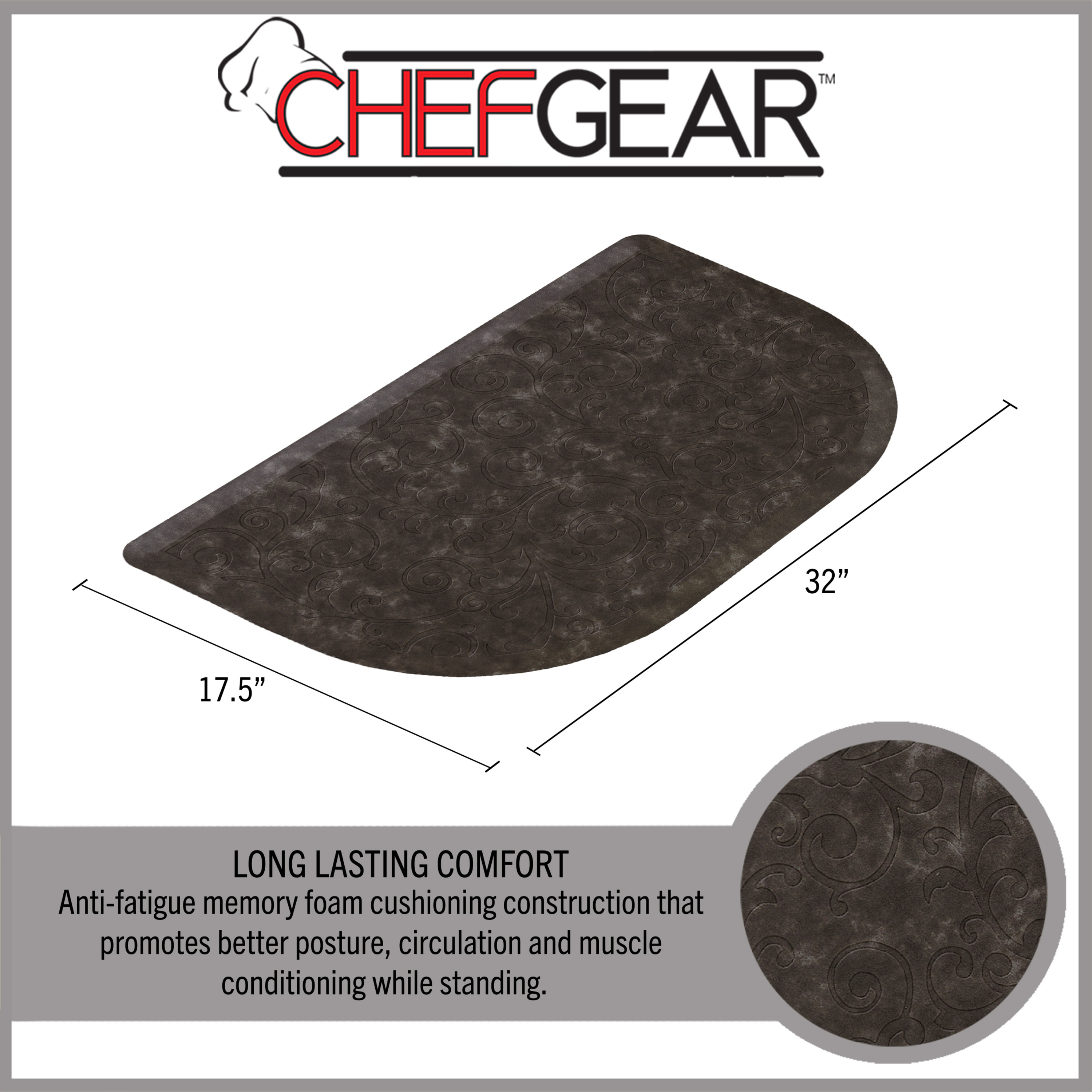 Chef Gear Clarance Wellness Kitchen Mat, Dark Gray, 17.5x32