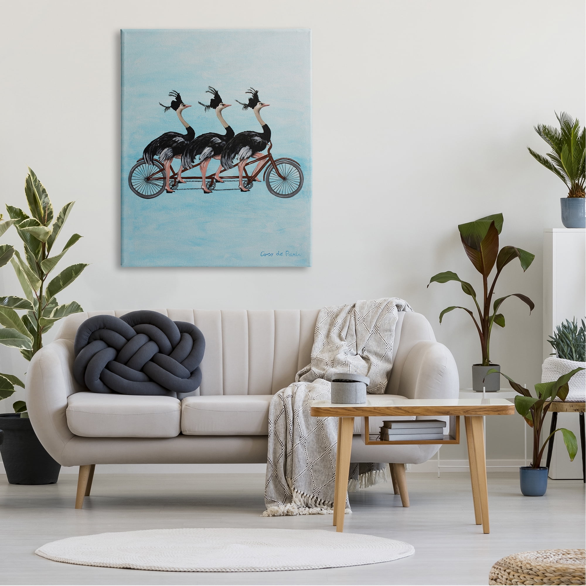 Stupell Industries Ostriches Riding Tandem Bicycle Funny Cute Painting Novelty Painting Gallery-Wrapped Canvas Print Wall Art, 36 x 48, Design by Coco de Paris