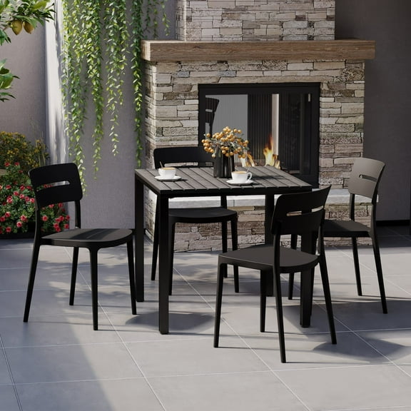 WestinTrends Playa 5-Piece Outdoor Metal Frame Dining Table Patio Set with Stackable Patio Dining Chairs, Black
