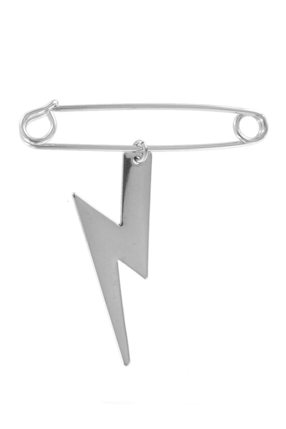 Safety Pin Brooch 2" Silver Tone Lightning Bolt Weather Charm Dangle Middle Ladies Adult Female Women