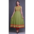 thumbnail image 2 of Bimba Olive Green Watercolor Anarkali Dress Mandarin Collar Sleeveless Kurtis for Women Print Maxi Dress Small, 2 of 6
