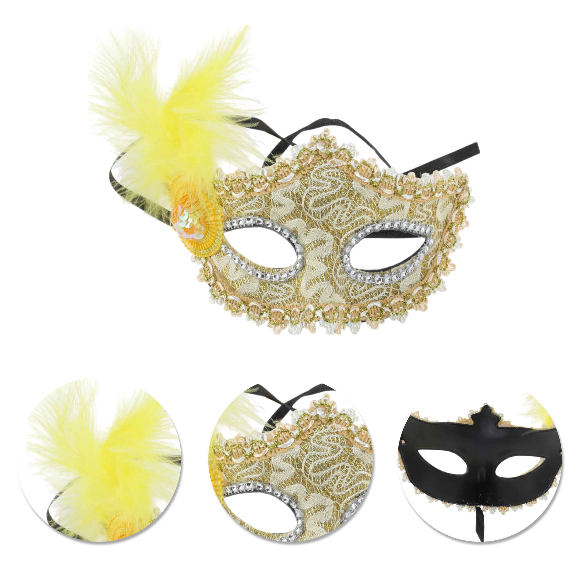 Unique Bargains Elegant Princess Feather Half Face Party Mask 1 Pcs Yellow