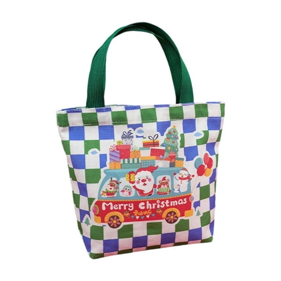Lilixerw Christmas Theme Pattern Tote Bag,Christmas Gift Bag with Handle for Apple Gifts&Xmas Tree Decor,Reusable Festival Shopping Bag,8.66Inch,Green