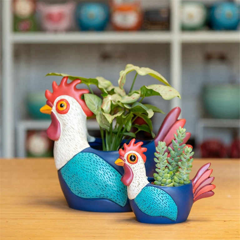 Chicken Planter Rooster Flower Pot Resin Hen Planter Ornament for