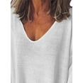 thumbnail image 3 of DYMADE Women Plus Size Deep U-neck Solid Color Long Sleeve T-shirt Top, 3 of 4