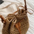 thumbnail image 3 of Bolsa de cubo de paja de verano de hombro de mujer de moda con cordón para el trabajo (marrón) Likrtyny Para Estrenar, 3 of 9