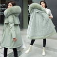 thumbnail image 4 of Chaqueta de mujer de algodón de longitud media a larga con cuello de piel grande y chaqueta de algodón afelpado, chaqueta de algodón con plumón, 4 of 6
