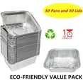 50 Pack Disposable Oblong Aluminum Tin Pans with Clear Plastic Lids (50