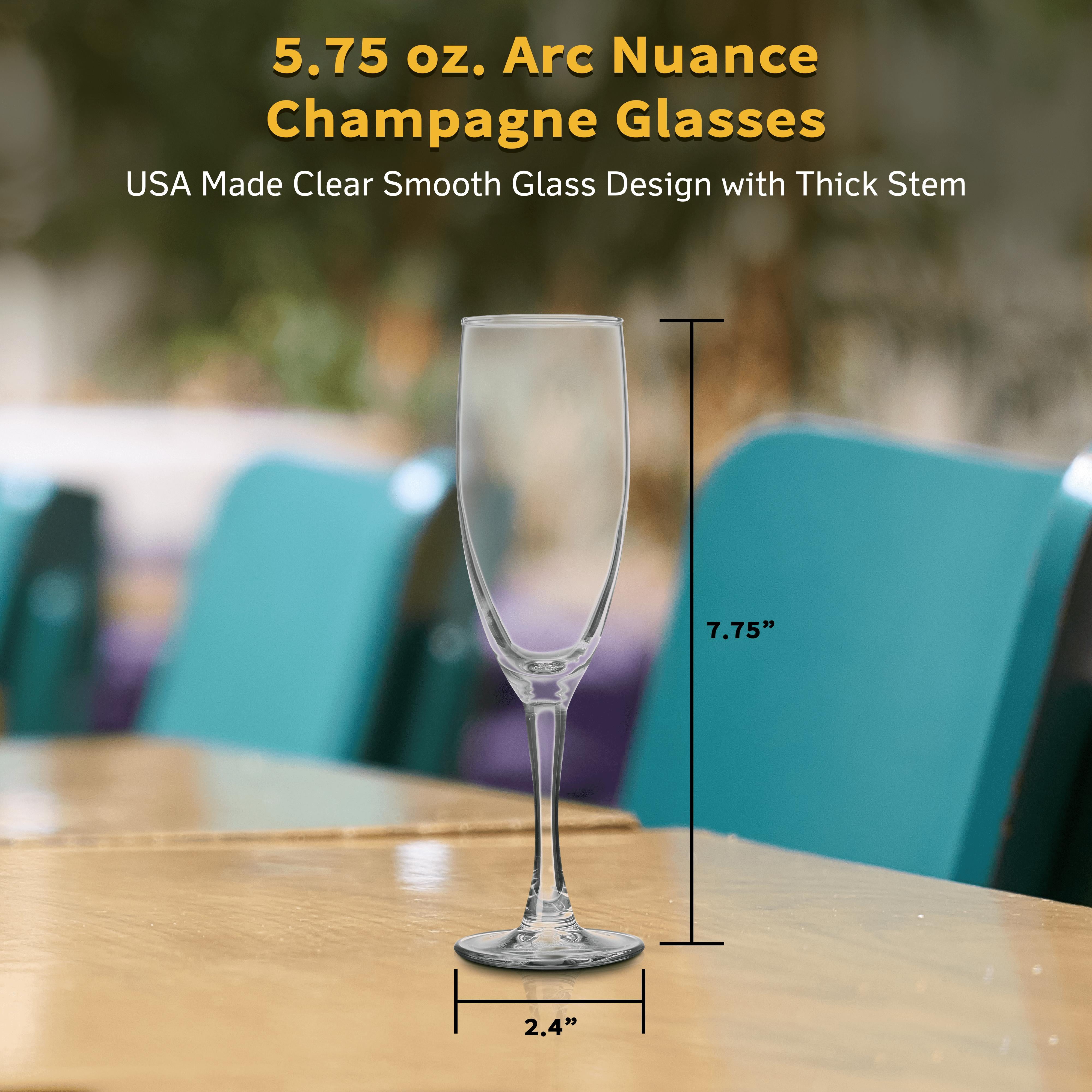 Nuance Champagne Flutes by ARC 5.75 oz. Set of 10, Bulk Pack - Perfect for Hotel, Bar, Restaurant or Lounge - Clear