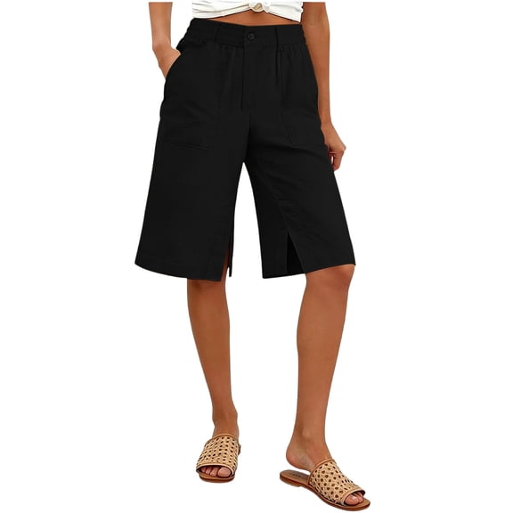 Mifsaly Linen Bermuda Shorts for Women High Waisted Summer Casual Shorts Knee Length Outdoor Travel Golf Everyday Outfits with Pockets XXL