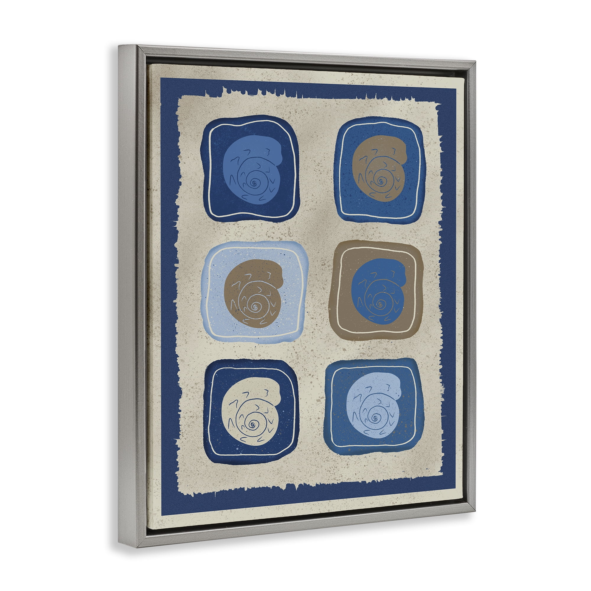 Stupell Industries Blue Blocked Nautilus Gray Framed Floater Canvas Wall Art, design by Julia Frost