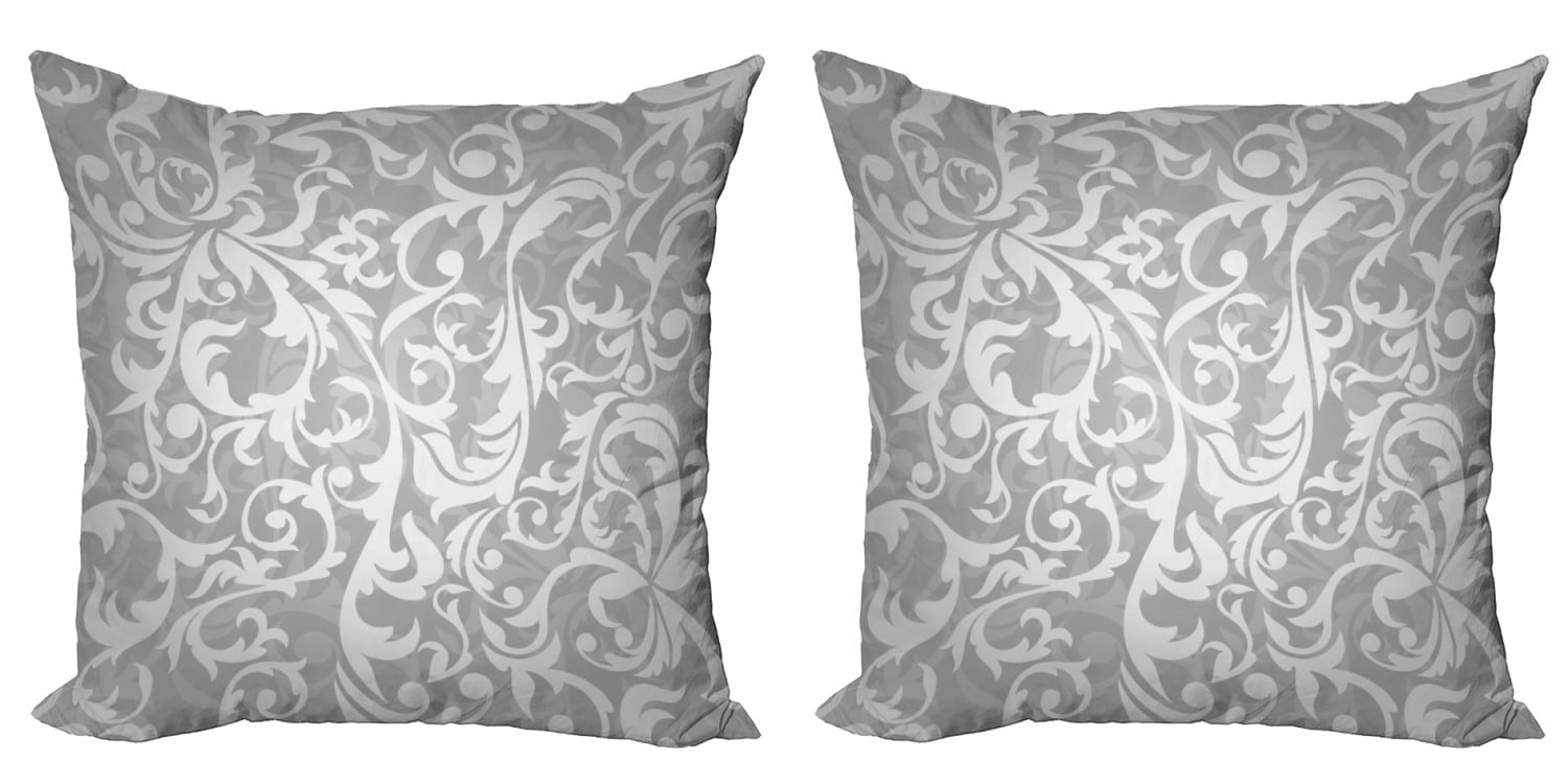 Ambesonne Grey Throw Pillow Cover 2 Pack, Victorian Leaf Flowers, 24